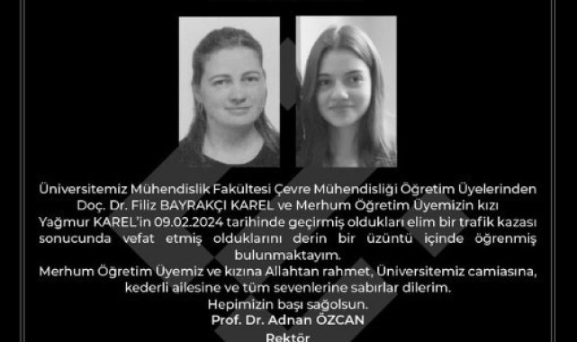 Eskişehir Teknik Üniversitesi Rektörü Prof Dr Adnan Özcan dan taziye